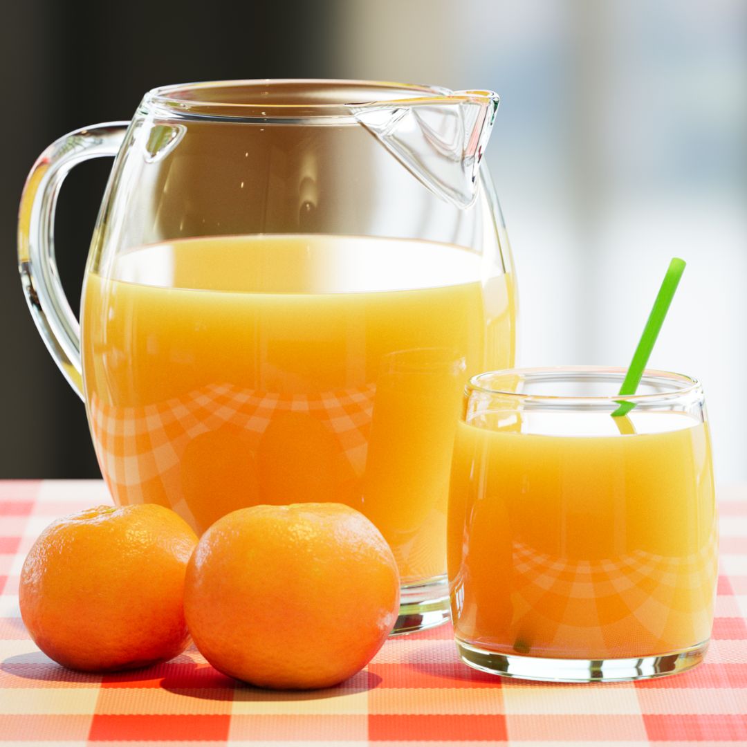 A jug of orange juice rendered in Bella Render
