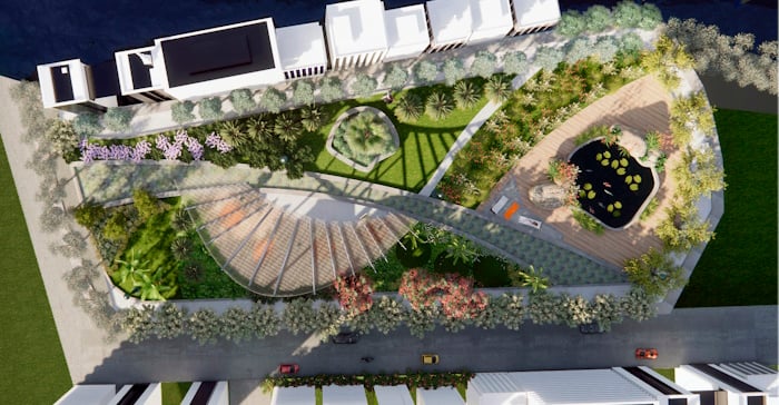 Landscape architecture example showing paths and flowers in RhinoLands