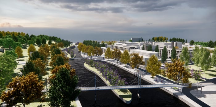 A tree filled urban landscape modelled in RhinoLands