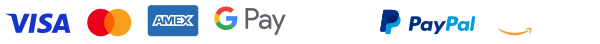 Visa, MasterCard, Amex, Google Pay, Apple Pay, Paypal, Amazon Pay